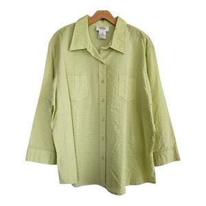 Talbots Crinkled Button Up Blouse Womens XL NWOT Vtg Green Collared Office